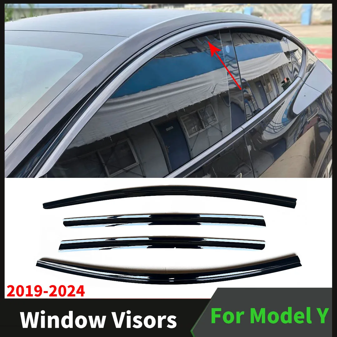 4PCS Window Visors Shade Wind Deflector Rain Guard Brow Tuning Styling Modification Wide Body Kit For Tesla Model Y 2019-2023