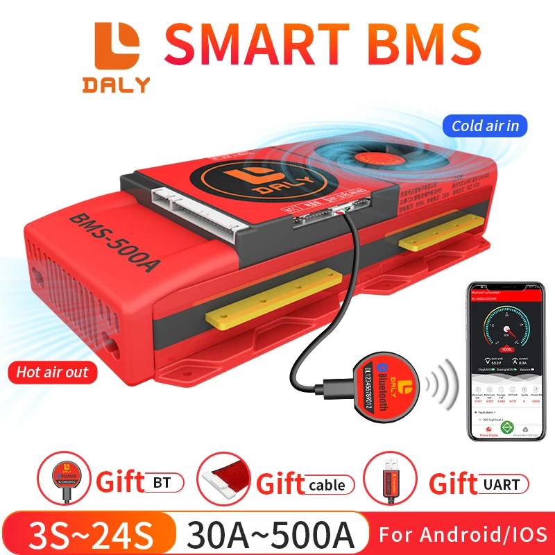 

Daly Smart LiFePO4 BMS 12V 24V 36V 48V 30A 60A 80A 100A 120A 150A 200A 250A 300A 400A 3S 4S 7S 8S 10S 12S 13S 15S 16S 20S 24S