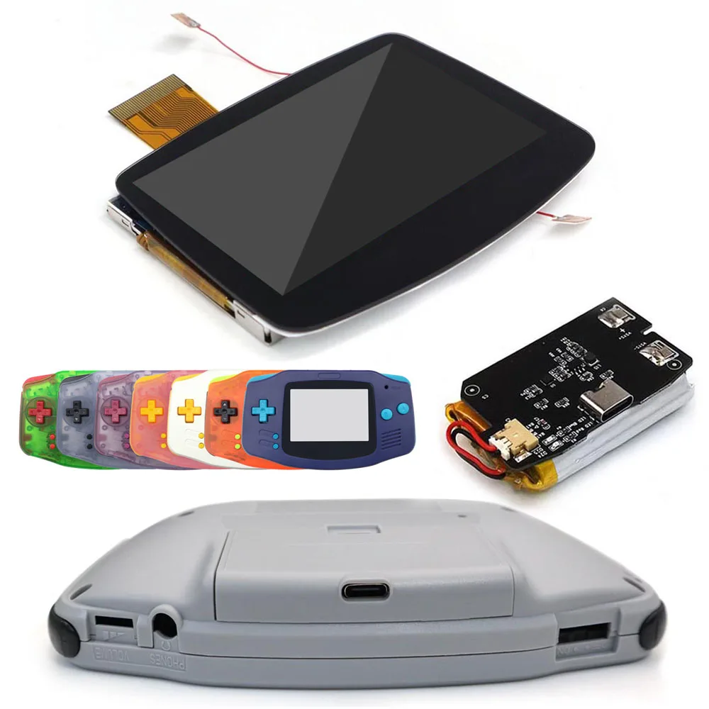 high-brightness-pre-laminated-ips-v5-lcd-screen-kits-for-gba-w-rechargeable-1800mah-battery-for-gameboy-advance-v5-ips-shell