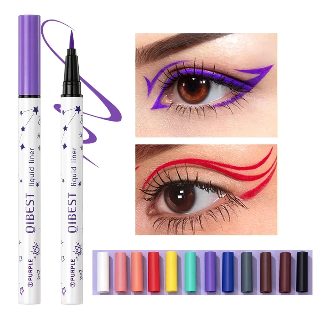 12 Colours Colourful Eyeliner Liquid Waterproof Matte Liquid Eyeliner Pen Long Lasting Green Yellow Purple Blue White Eye Liner