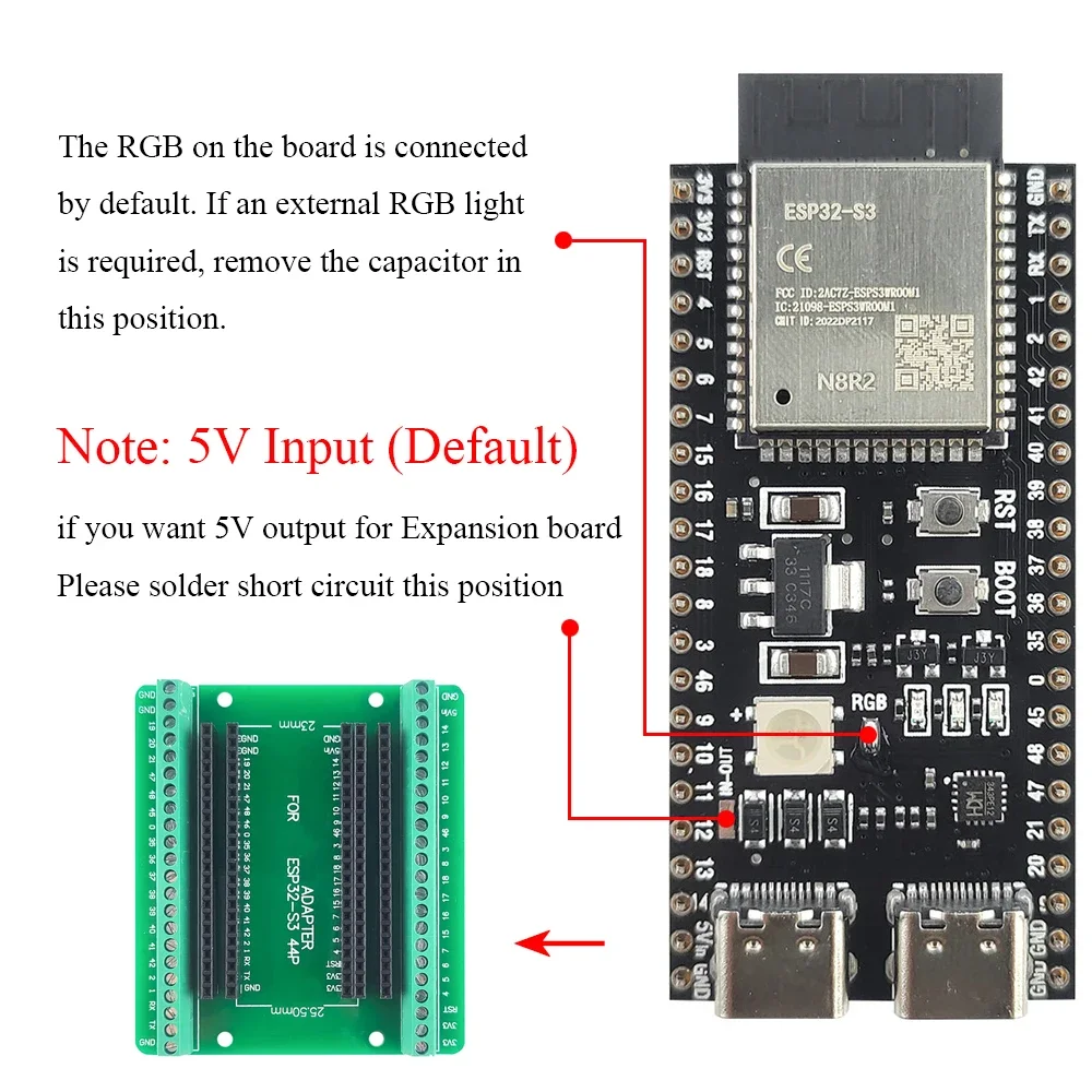 ESP32-S3 N16R8 N8R8 DevKit Dual-Core Xtensa LX7 240MHz WiFi Bluetooth 5.0 USB-C CH343 GPIO-Board für Arduino MicroPython – Detail 2