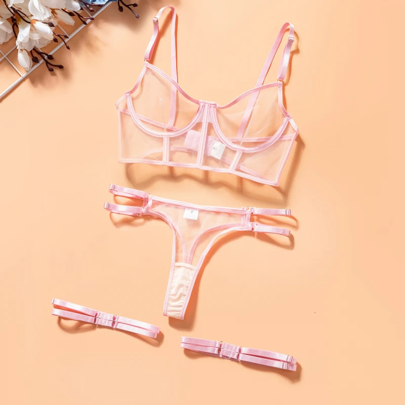 Bikini Sexy Lingerie Hot-Selling Mesh Fishbone Sexy Lingerie Set Backless