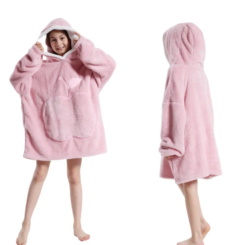 Couverture à capuche surdimensionnée, couverture TV à manches pour enfants et femmes, pull Super Long en polaire, hiver 2024