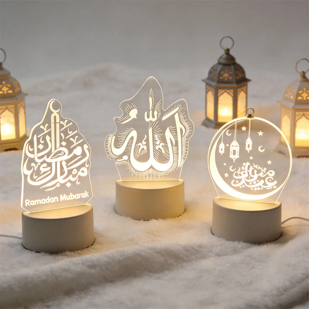 

USB Operated 3D Moon Castle Acrylic LED Night Light Muslim Ramadan Festival Party Decoration for Home Eid Mubarak Table Ornament