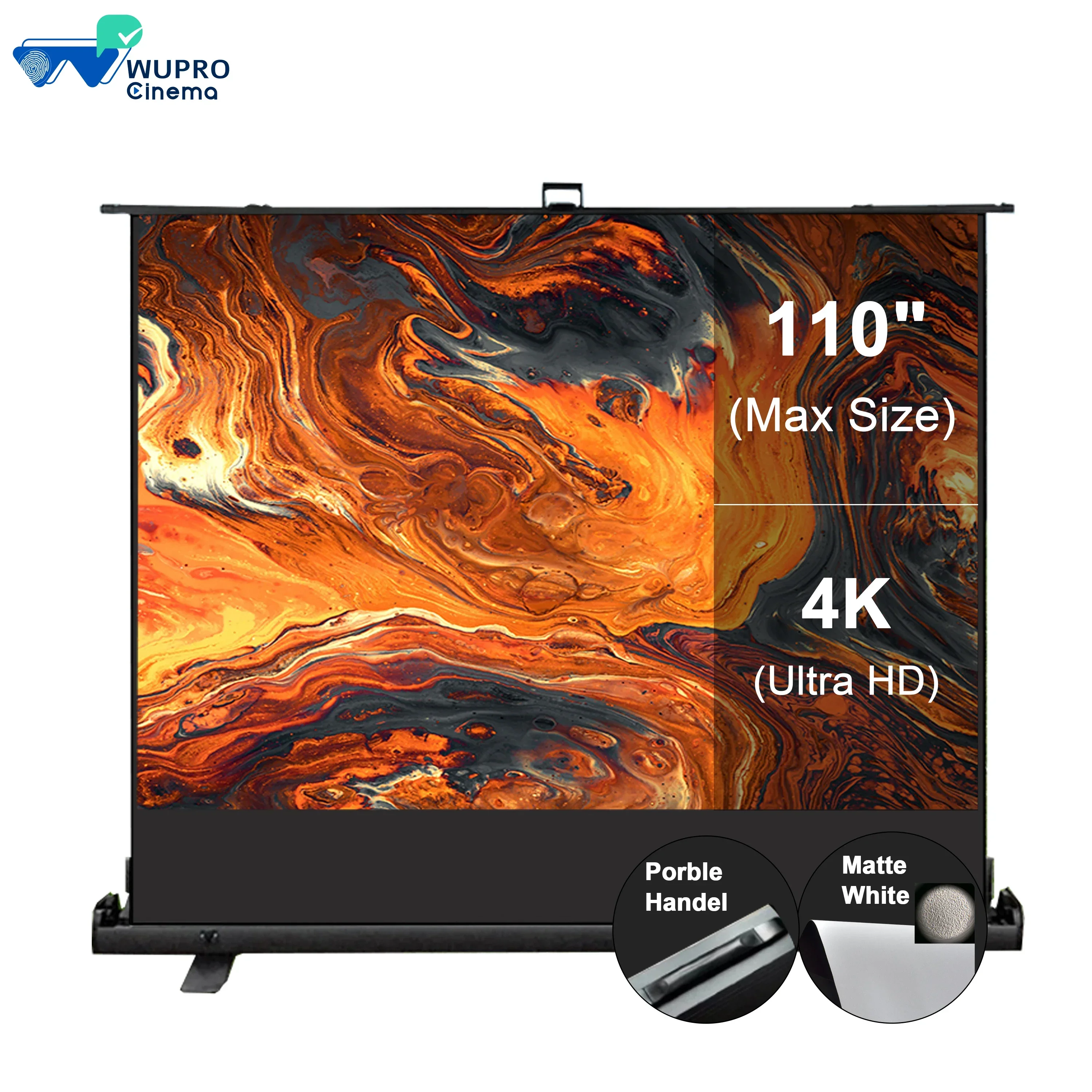 60-110 inch Wupro Portable Outdoor Floor Rising Projector Screen 4K ALR CLR Screen Home Theater Manual Pull Up Projector Screen