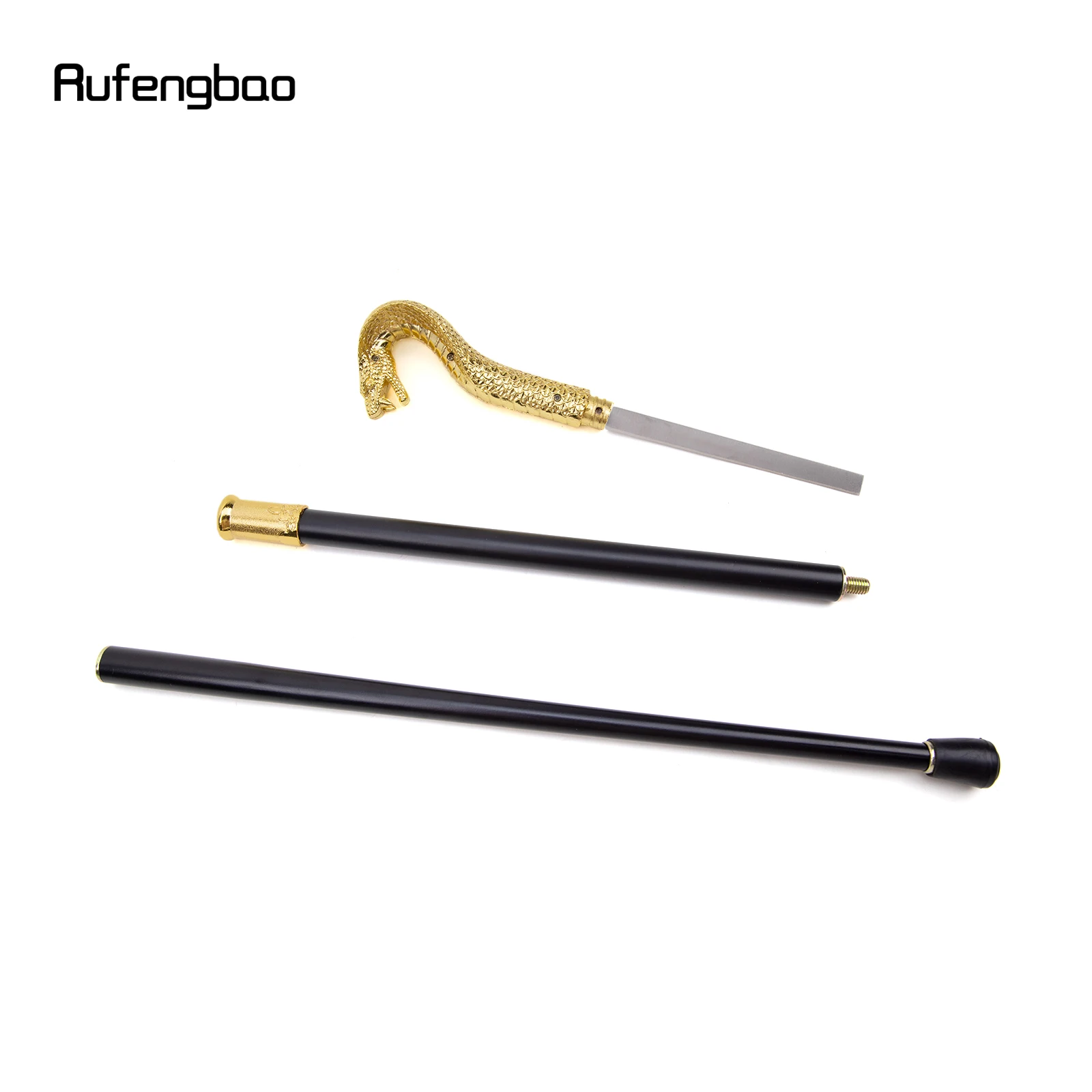 Golden Luxury Snake Handle Walking Stick with Hidden Plate Self Defense Fashion Cane Plate Cosplay Crosier Stick 93cm