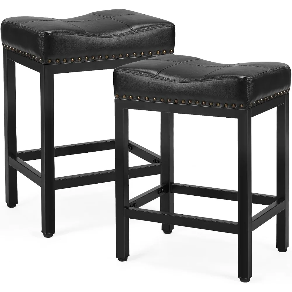 

Sweetcrispy Bar Stools Set of 2， 24 inch Counter Height Bar Stools, Upholstered Modern Kitchen Barstools with Metal Base