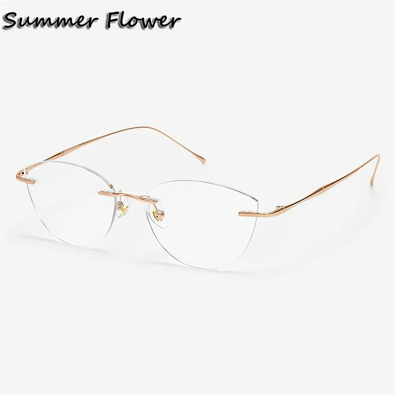 

Cat Eye Eyewear Rimless Titanium Woman Ultra Light Optical Customize Glasses Frame for Mans Prescription Recipe Spectacle
