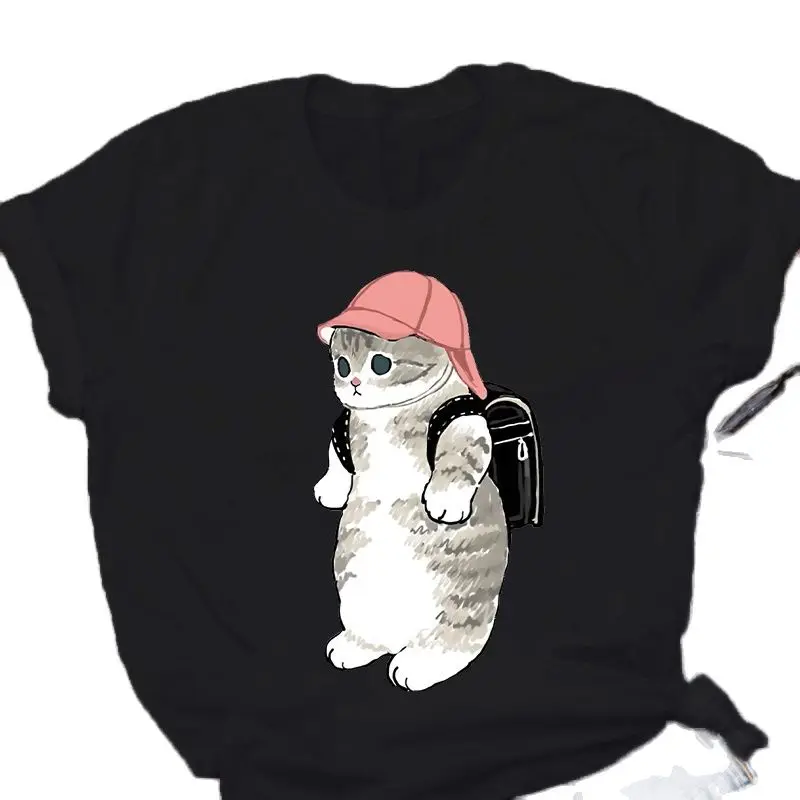 2023 summer ladies short-sleeved T-shirt cute cat series 3D digital printing plus size short-sleeved blouse