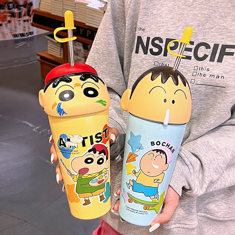 

Kawaii 600ml Shin-chan STRAW CUP Anime Nohara Shiro 3D Big Head High-capacity Water Cup Student Cartoon Coffee Cup Wholesale