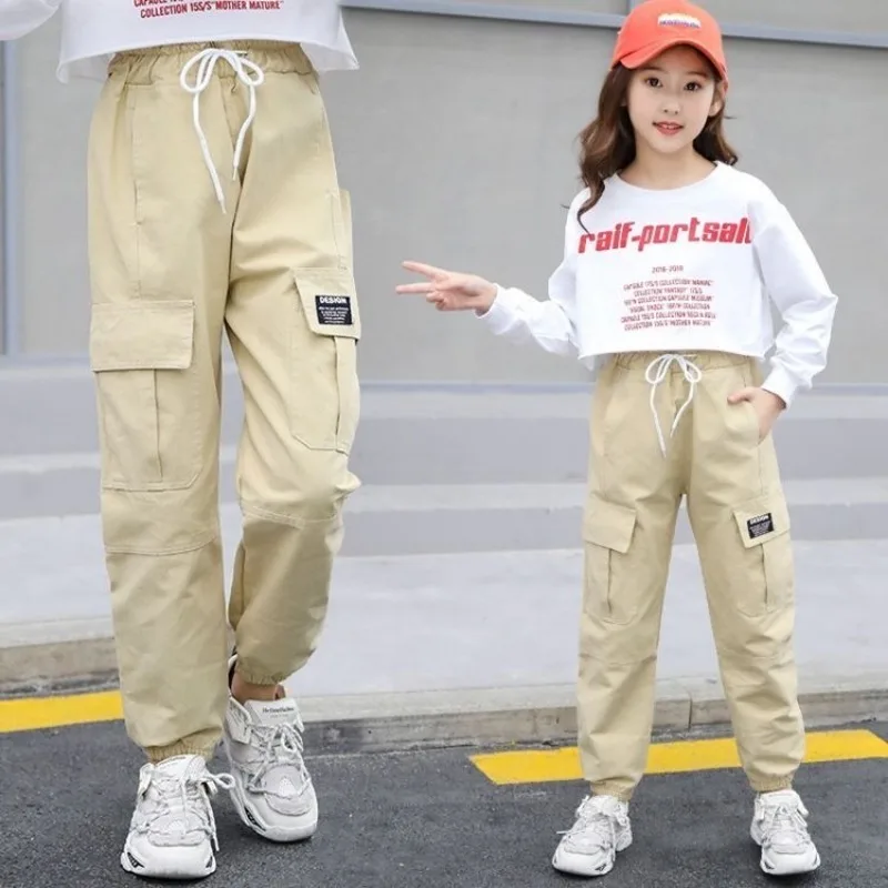 Spring Kids Girls Cotton Sport Pants Casual Camouflage Printed Teenage Girls Cargo Pants Children Trousers Beam Foot Pants Pink