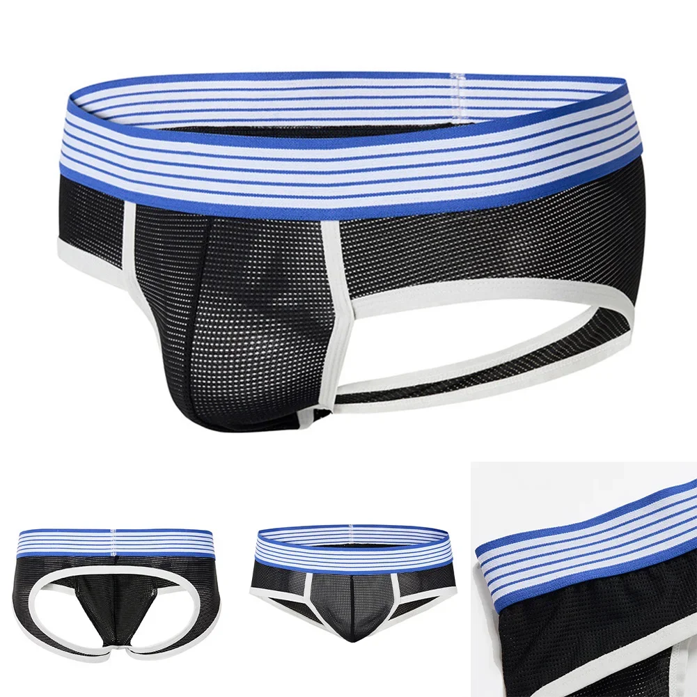 

Men Mesh Low Waist Sissy Open Butt Bulge Pouch Men's Panties Erotic Hombre Briefs Breathable Translucent Brazilian Underwear