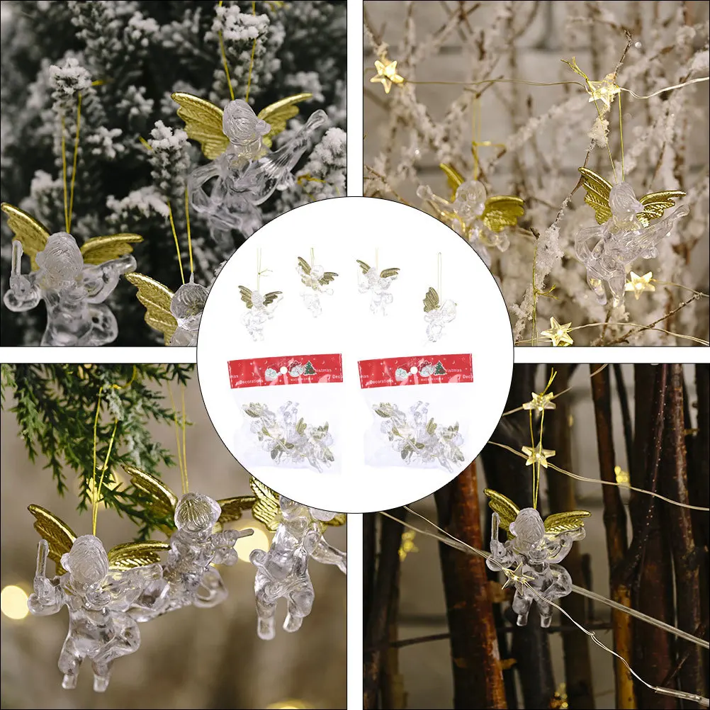

12 Pcs Transparent Angel Pendant Wedding Hanging Ornament Xmas Ornaments Household Decor Party Statue