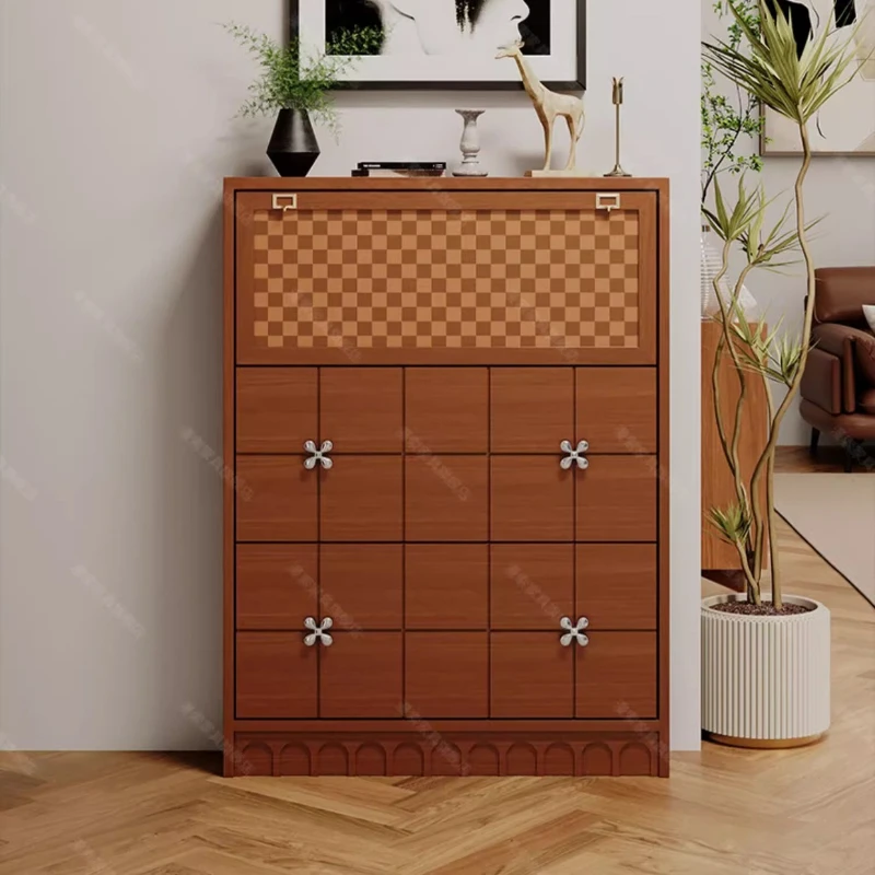 LTT French medieval tipping bucket shoe cabinet household door ultra-thin decorative cabinet small apartment storage cabinet