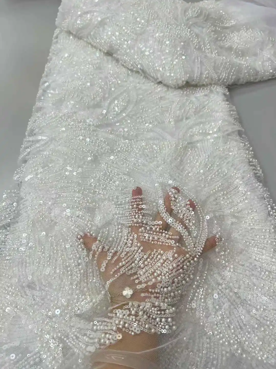 New Design African Sequin Lace Fabric 2025 High Quality 3D French Beaded Lace Fabric Nigerian Bride For Wedding Party Dresses