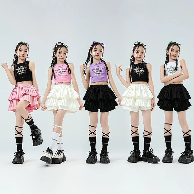 

Girls Hip Hop Sweet Crop Top Street Dance Skirts Socks Children Streetwear for Kids Jazz K-pop Clothes Set