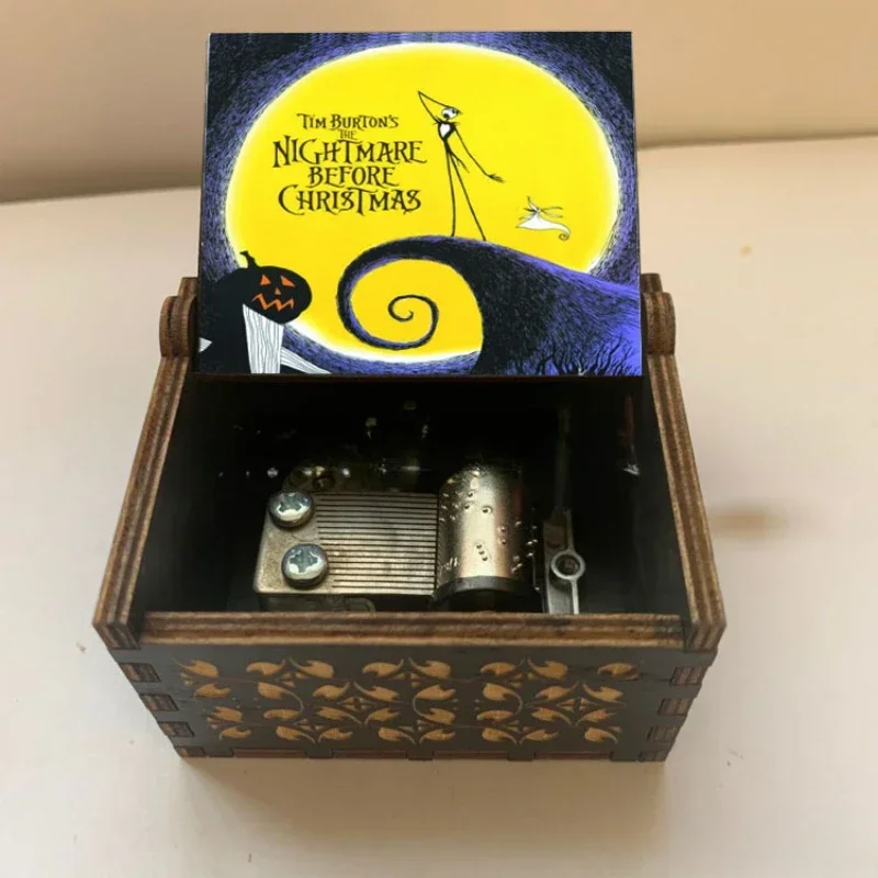 كابوس قبل عيد الميلاد جاك سكيلينجتون صندوق تشغيل الموسيقى خمر محفورة بالليزر خشبية كرنك اليد صندوق تشغيل الموسيقى هدية عيد ميلاد الهالوين #6