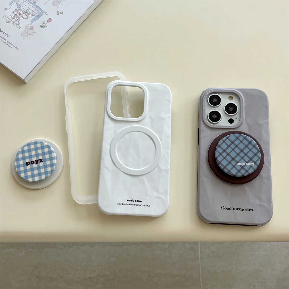 

Cute Plaid Pattern Magnetic Phone Case For iPhone 16 Pro 15 14 13 Pro Max Cover with Magsafe Stand Holder Shockproof Cases Capa