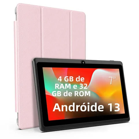 Tablet Android 13 de 7 polegadas, 4 (2+2) GB de RAM, 32GB de armazenamento, bateria de 3500mAh, tela HD 1024x600 IPS, câmeras duplas, WiFi, Bluetooth