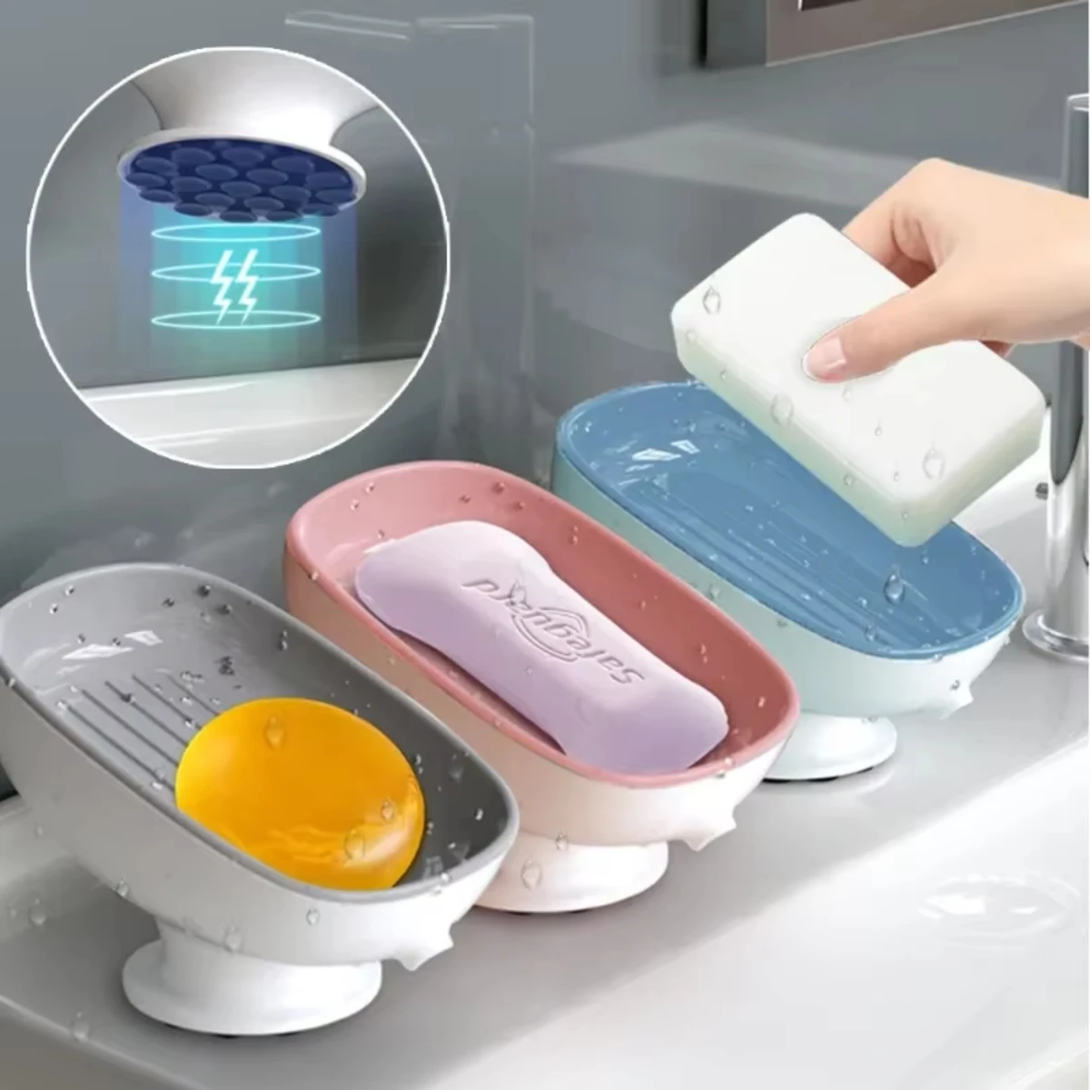 

1Pcs Bathroom Soap Dishes Holder Self Draining Soap Box with Super Suction Portable Soap Container for Bathroom Accessories