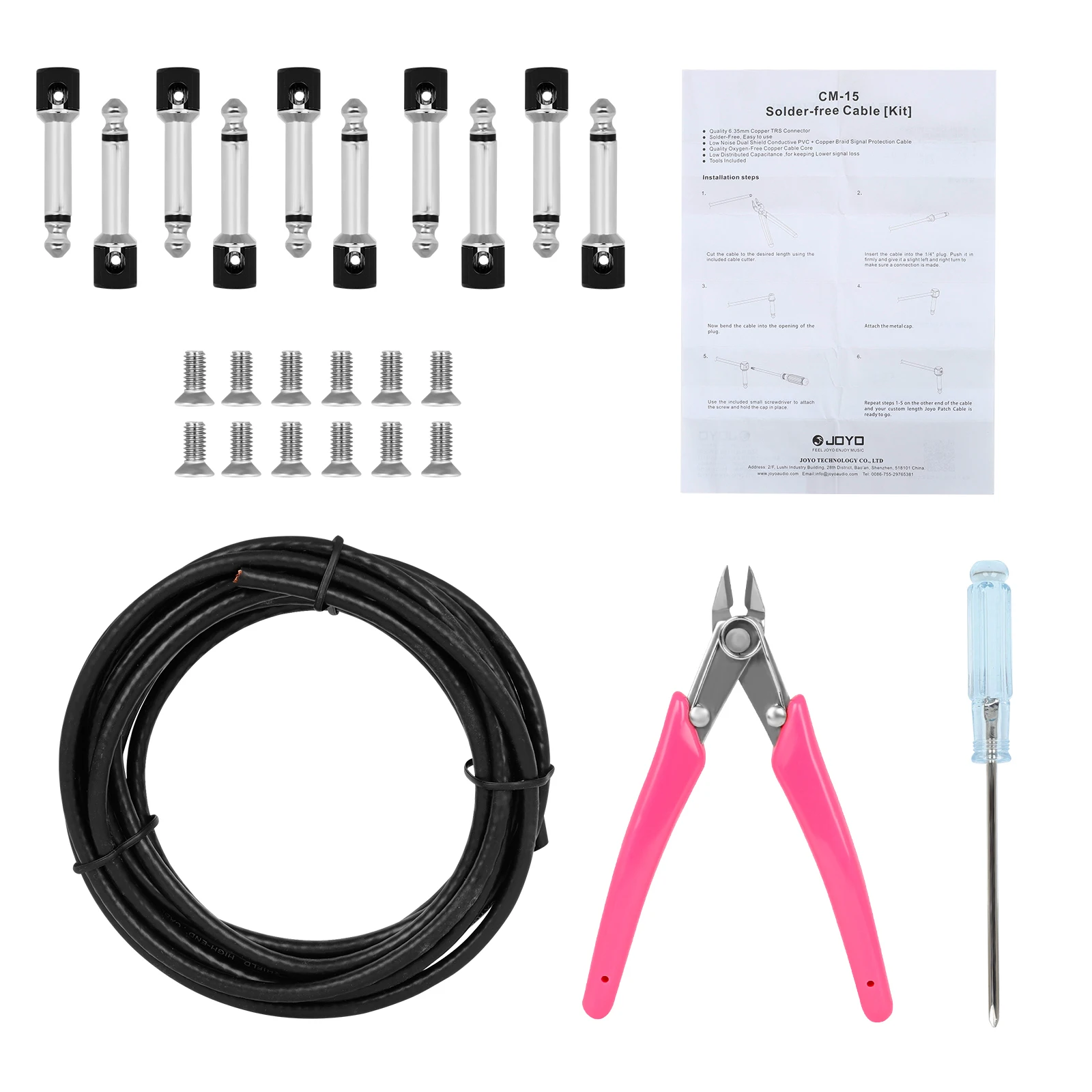 joyo-cm-15-cavo-per-chitarra-set-di-cavi-senza-saldatura-connettore-da-635-mm-kit-di-cavi-per-pedale-per-chitarra-con-cavo-antirumore-in-rame-pvc-da-3-m