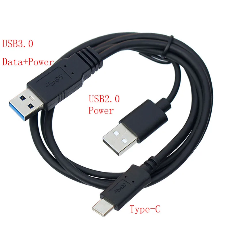 0.7m USB 3.0 Male to Type-C USB-C with USB 2.0 Power Y Data Cable for Laptop & Hard Disk