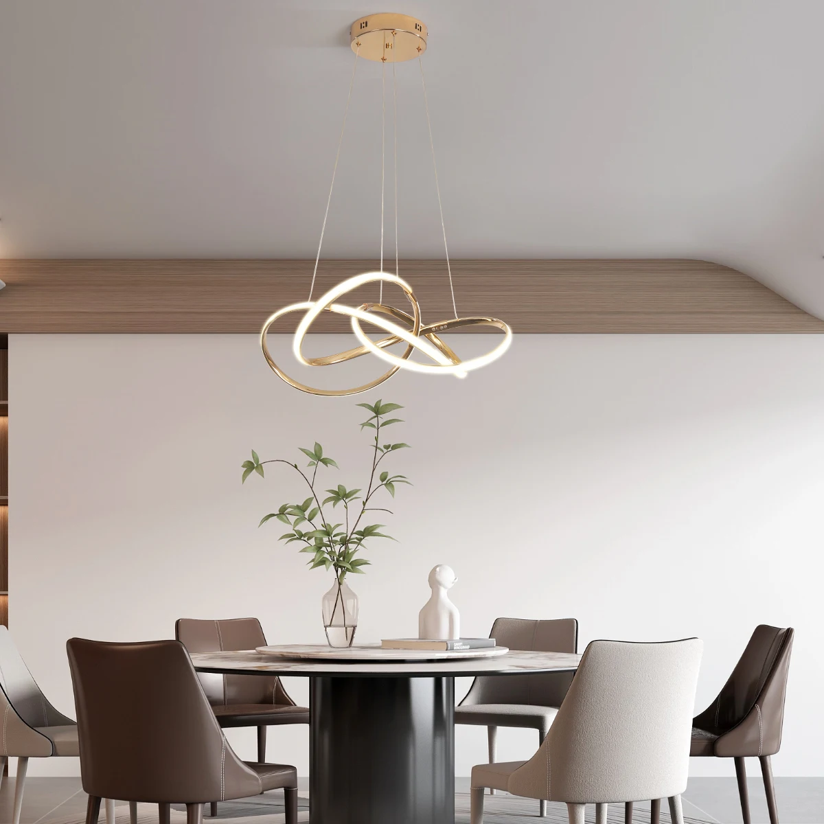 Modern LED Chandelier, Dimmable Modern Pendant Light Black Chrome Gold Chandeliers for Living Dining Room & Kitchen App/Remote