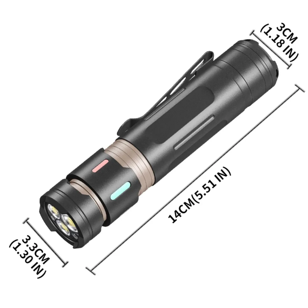 New 3 XPG LED Multifunctional Flashlight Type-C Rechargeable Pocket Torch with Pen Clip for EDC Camping Inspection