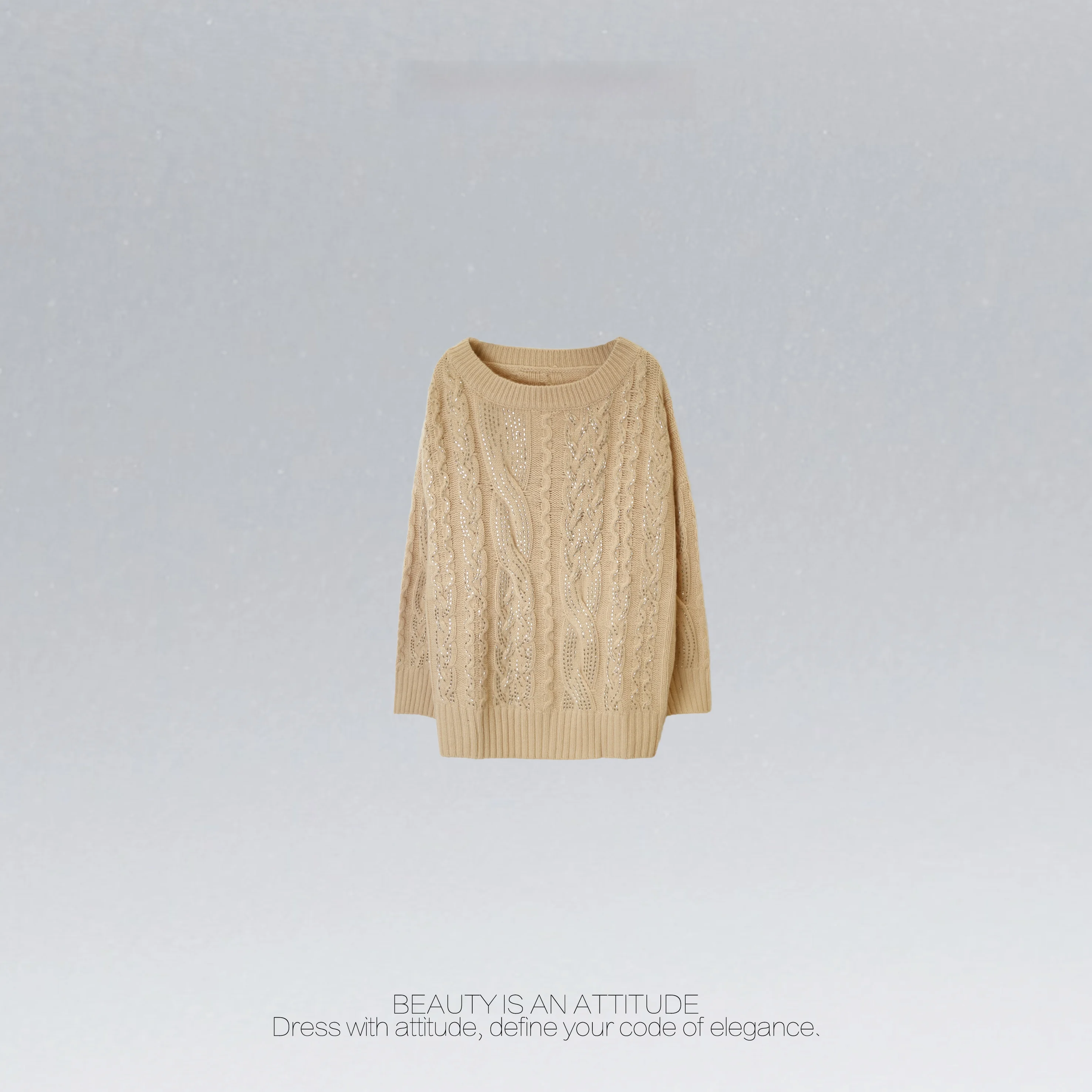 

Exquisite Heavyweight Wool Knitwear Fashionable Female Overhead Sweater with Rhinestones 100% Pure Wool Spring 2026