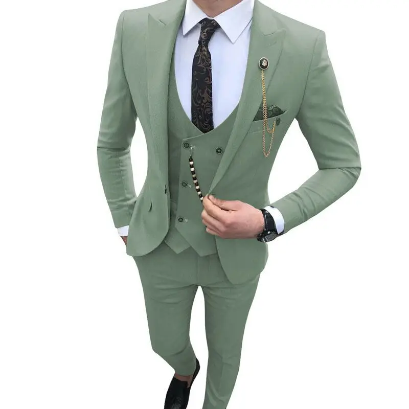 Costumes Slim Fit pour hommes, 3 pièces, simple boutonnage, imbibé, mariage, Rh, fête, affaires, blazer, verre, pantalon