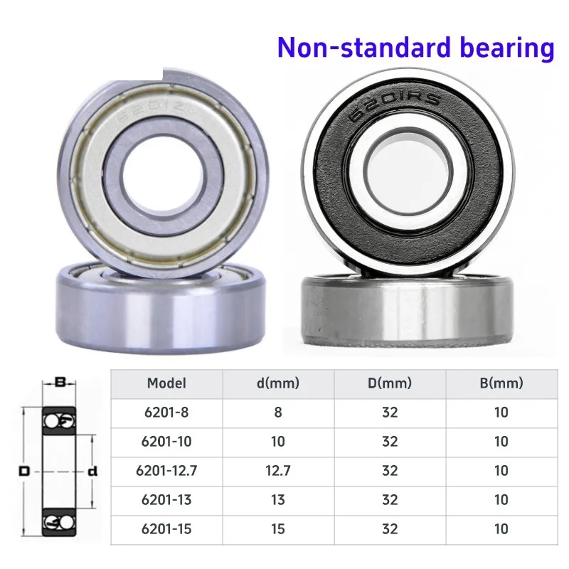 4PCS The Inner Diameter of The Non-standard 6201 Bearing Is 8, 10, 12.7, 13 and 15mm