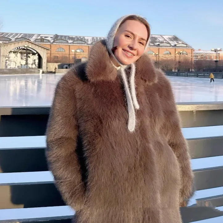 Teddy Luxe Faux Fur Coat Notch Lapel Long Sleeve Winter Warm Women’s