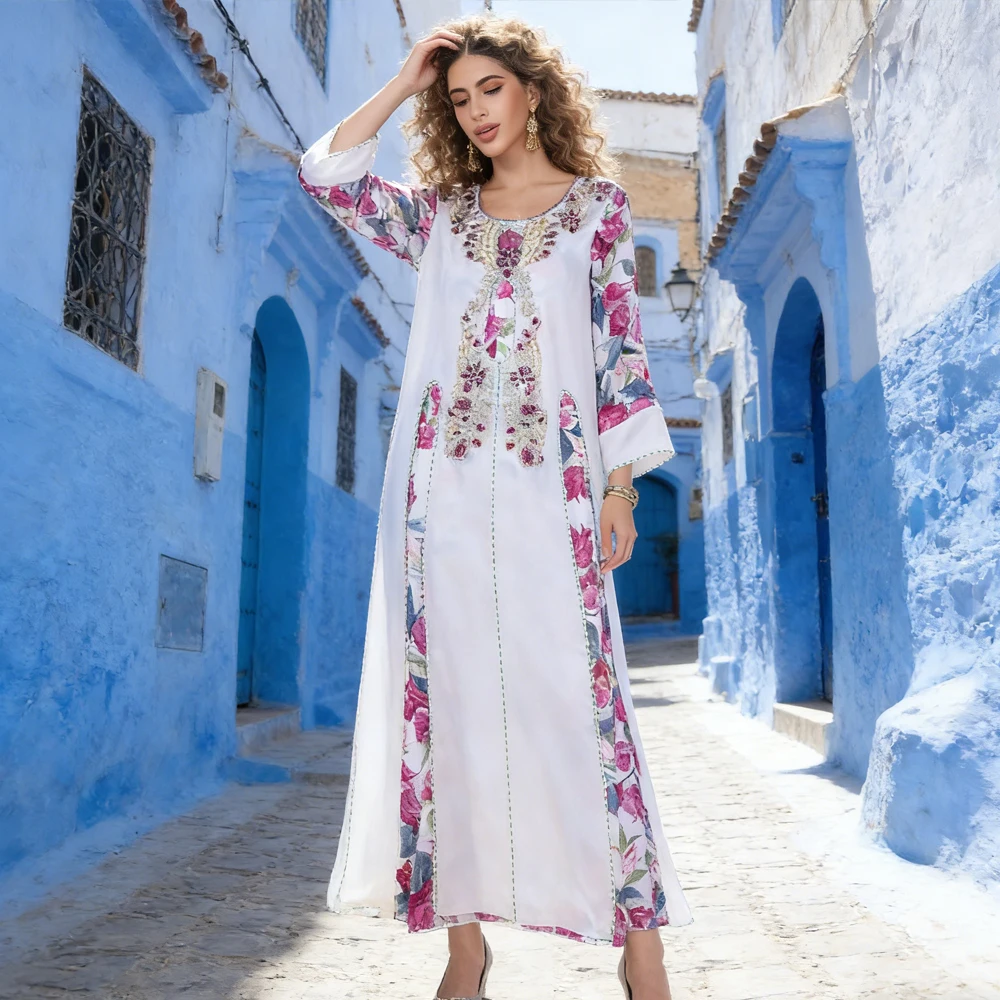 

Ramadan Diamonds Abaya Dubai Kaftan Women Muslim Hijab Dress Print Jalabiya Caftan Marocain Femme Robe Eid Djellaba Vestidos New