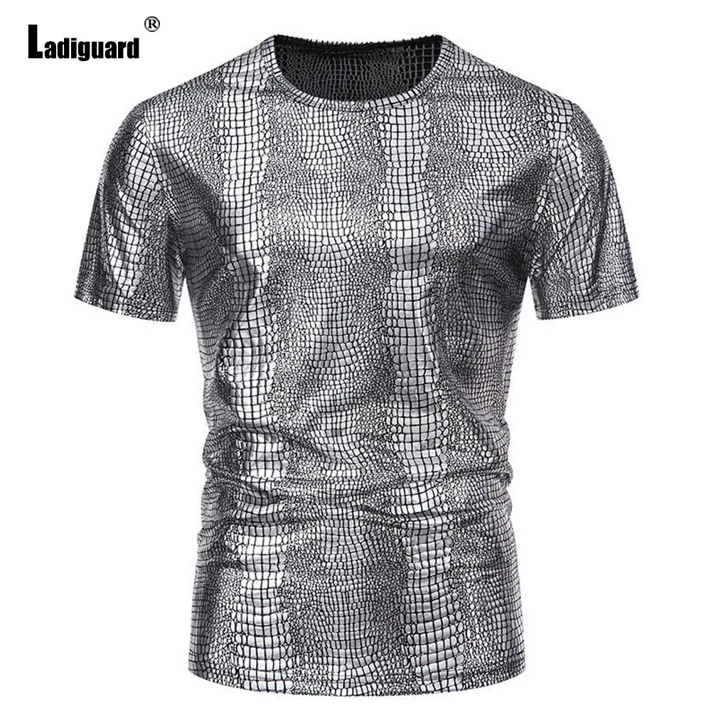 Men Fashion Snakeskin Printed T-shirt Young Mens Short Sleeve Dancing Tops Streetwear 2024 America and Europe Tees Pullovers New