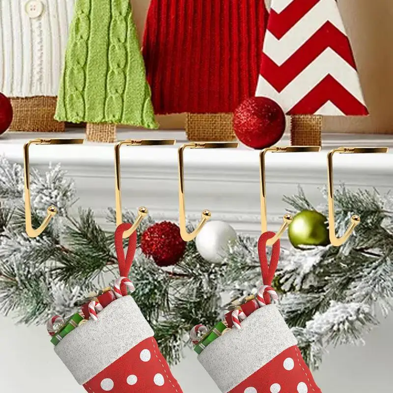 Christmas Stocking Holder 6X Fireplace Hanger Hooks Mantle Hanger Non-Slip Metal Grips Hangable Hooks For Fireplace Home Shelf