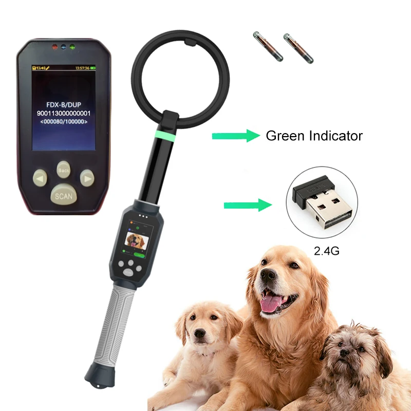 RFID animal reader Wifi BT 2.4G FDX-B HDX Animal microchip tube glass tag antenna handheld Stick Reader for dog pet cat with SDK