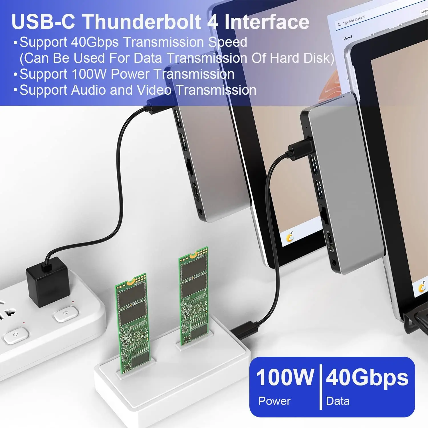 Imagem -05 - Estação de Acoplamento Hub Usb Surface Pro 10 11 x com 4k Hdmi Thunerbolt Rj45 Usb3.0 sd tf 35 mm Áudio Triplo Display para Superfície