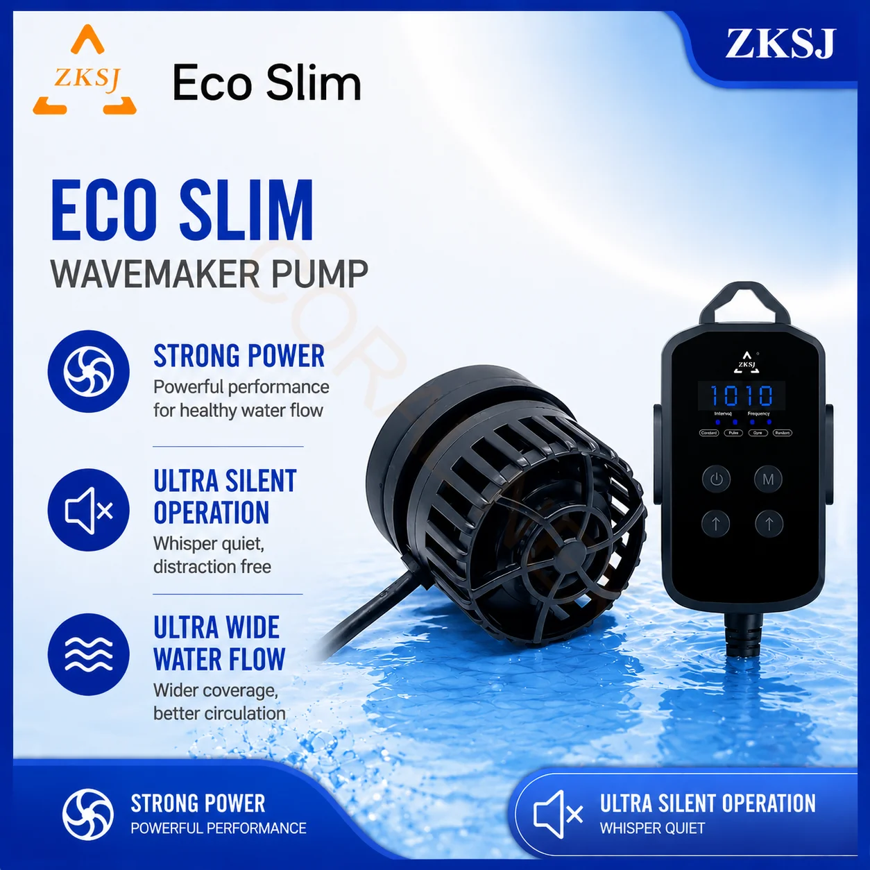 

ZKSJ Eco Slim 6000 DC Mini Aquarium Wavemaker Pump for Saltwater Fish Tank with Controller
