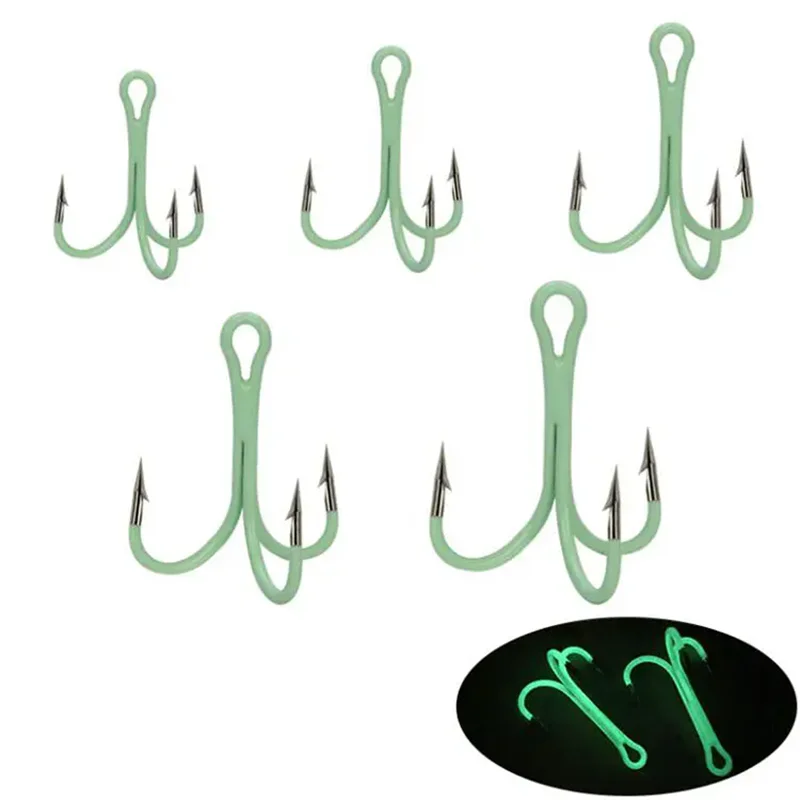 WEIHE 10pcs 2#4#6#8#10# Luminous treble hooks with barbs high carbon steel fishing hook