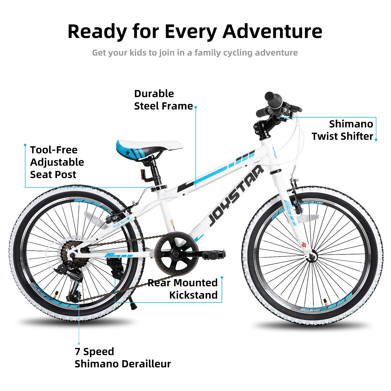 JOYSTAR Lubbock 20 24 Inch Kids Bike for Boys & Girls Ages 7-12 Years Hardtail Mountain Bike for Kids with 7-Speed, White