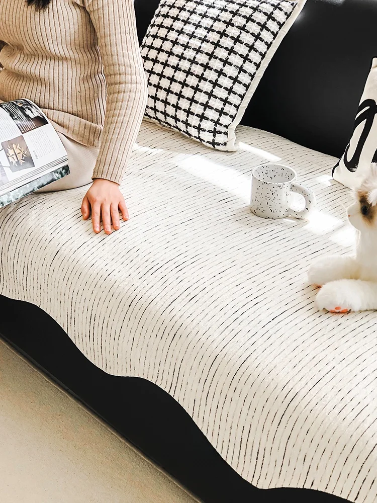 Modern Simple Style Sofa Cushion Cover Non-Slip Living Room Sofa Pad Quilted Neoprene Fixed All-Season Universal
