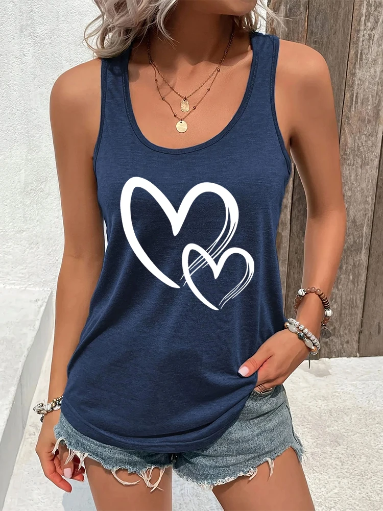 Kobiety Sexy Tops Heart Love Graphic Tank Top Summer Casual Tops Heart Print Summer Outfit Woman Heart Graphic Racerback Tank Top — zdjęcie 4