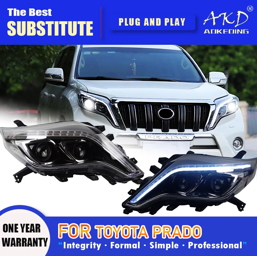 

Фара AKD для Toyota Prado, светодиодная фара 2014-2017, фары Prado DRL, указатель поворота, дальний свет, линза проектора «ангельский глаз»