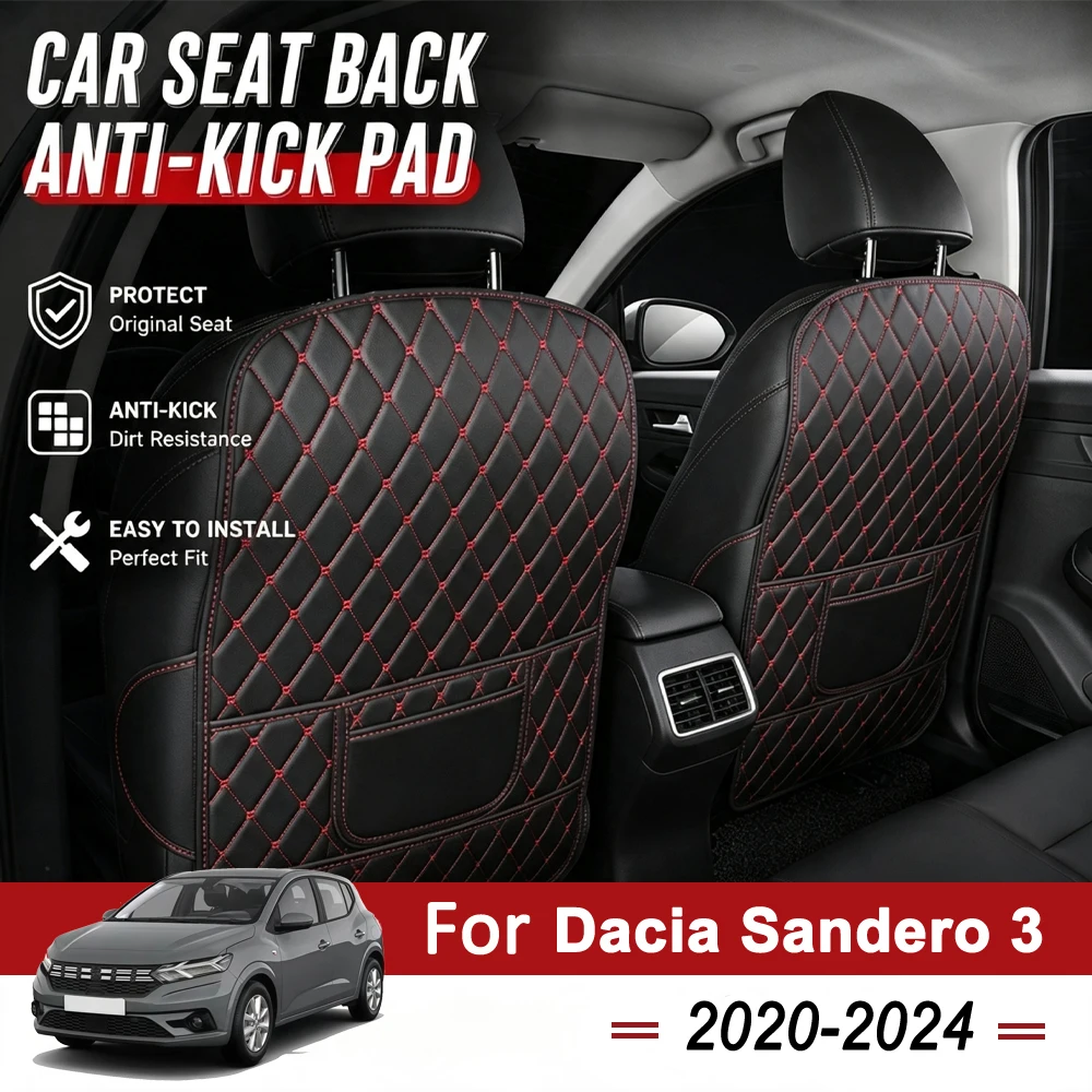 Seat Back Kick Protector Mat For Dacia Sandero 3 Logan III Dacia Streetway 2020-2024 Anti-Scratch PU Leather Rear Seat Guard Pad