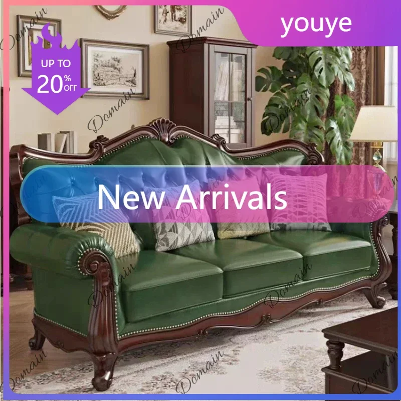 vx Green Wooden European Sofa Corner Brown Comfortable Large European Sofa Vintage Side Tables Fotele Do Salonu Home Furniture