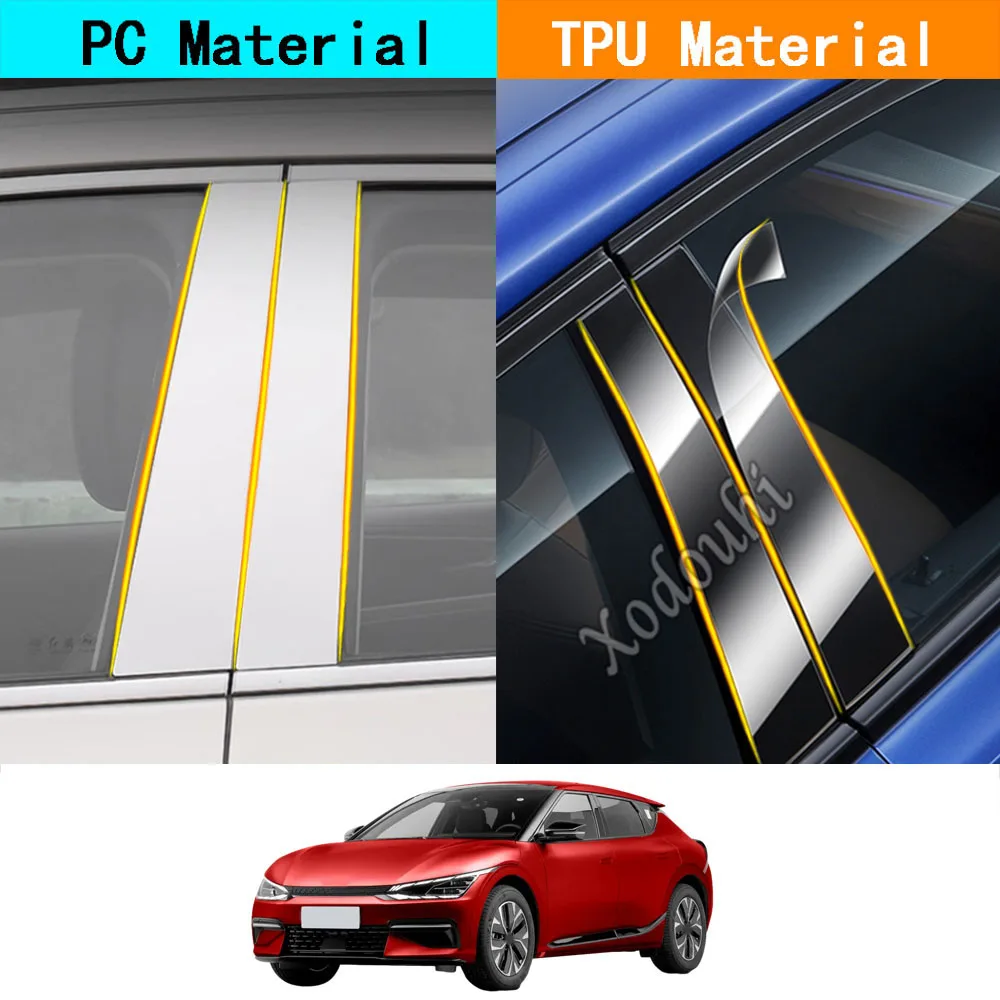 Car TPU/Glossy Mirror Pillar Post Cover For Kia EV6 GT 2021-2024 Door Trim Window Molding Sticker Plate Accessories 6PCS