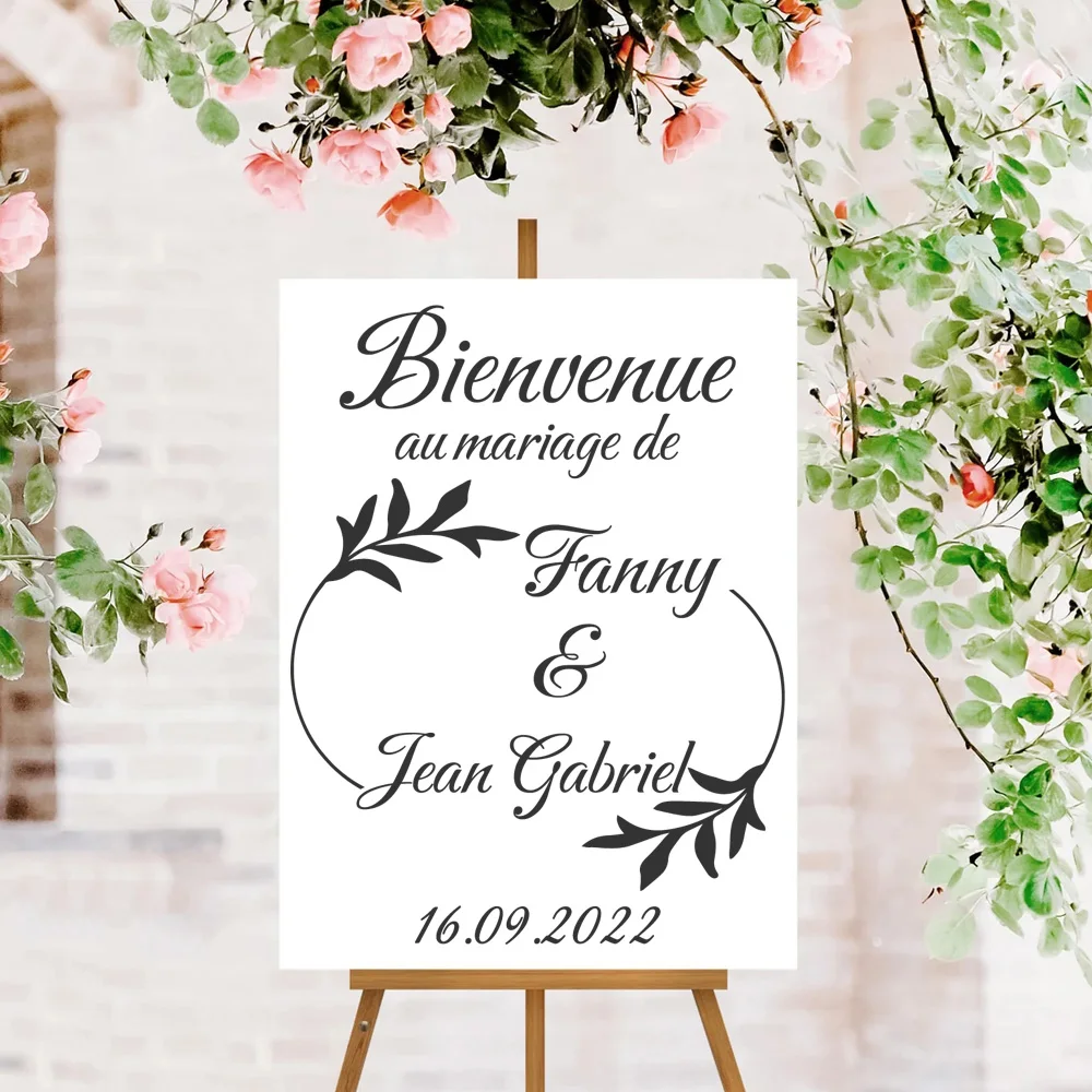 1 pc colored French marriage Custom name and date Wall Sticker Removable Wall Stickers Diy Wallpaper Kids Room Nature Decor