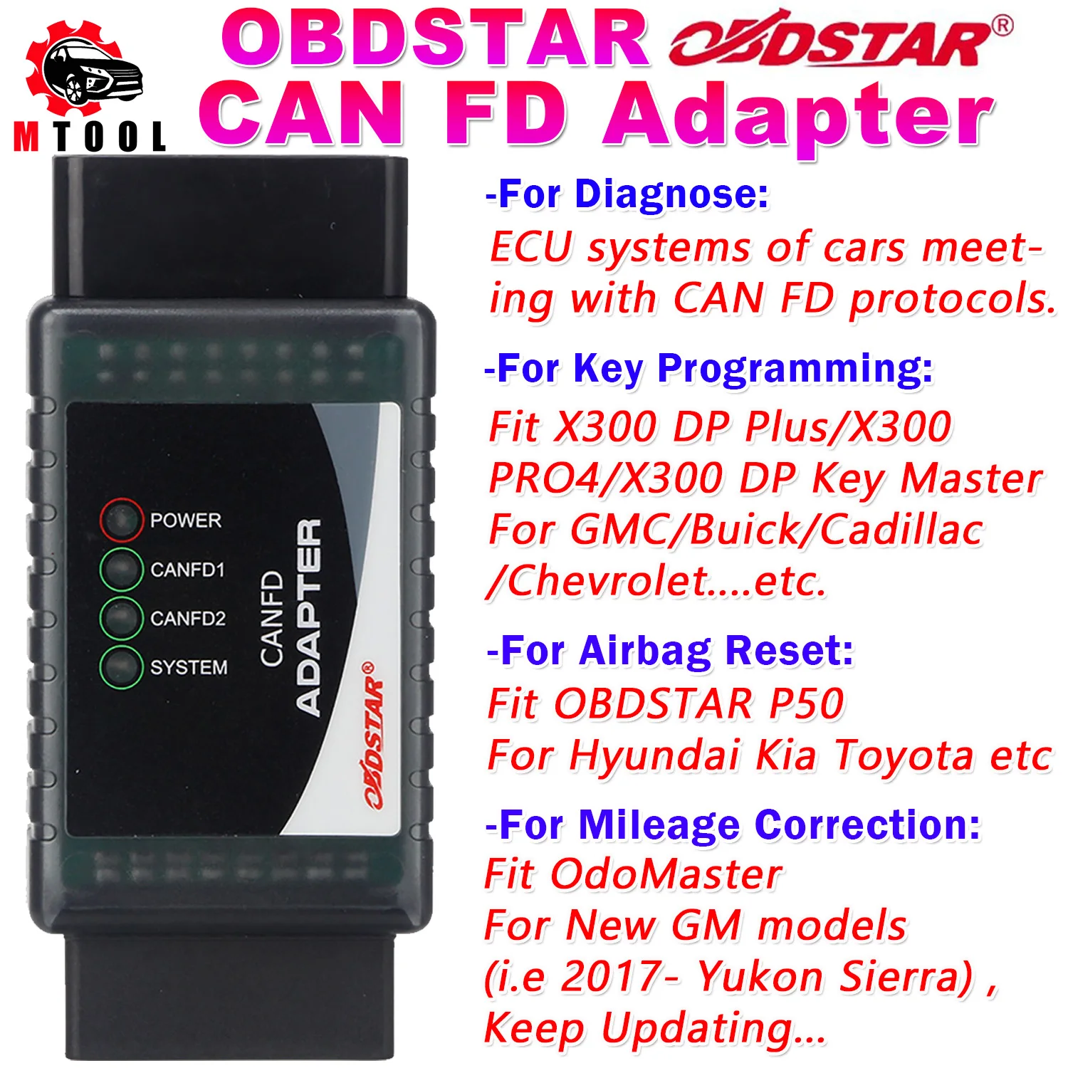 OBDSTAR CAN FD Adapter Support CANFD protocols for P50/ X300 DP Plus/ X300 PRO4/ Key Master DP /OdoMaster for car from Year 2020