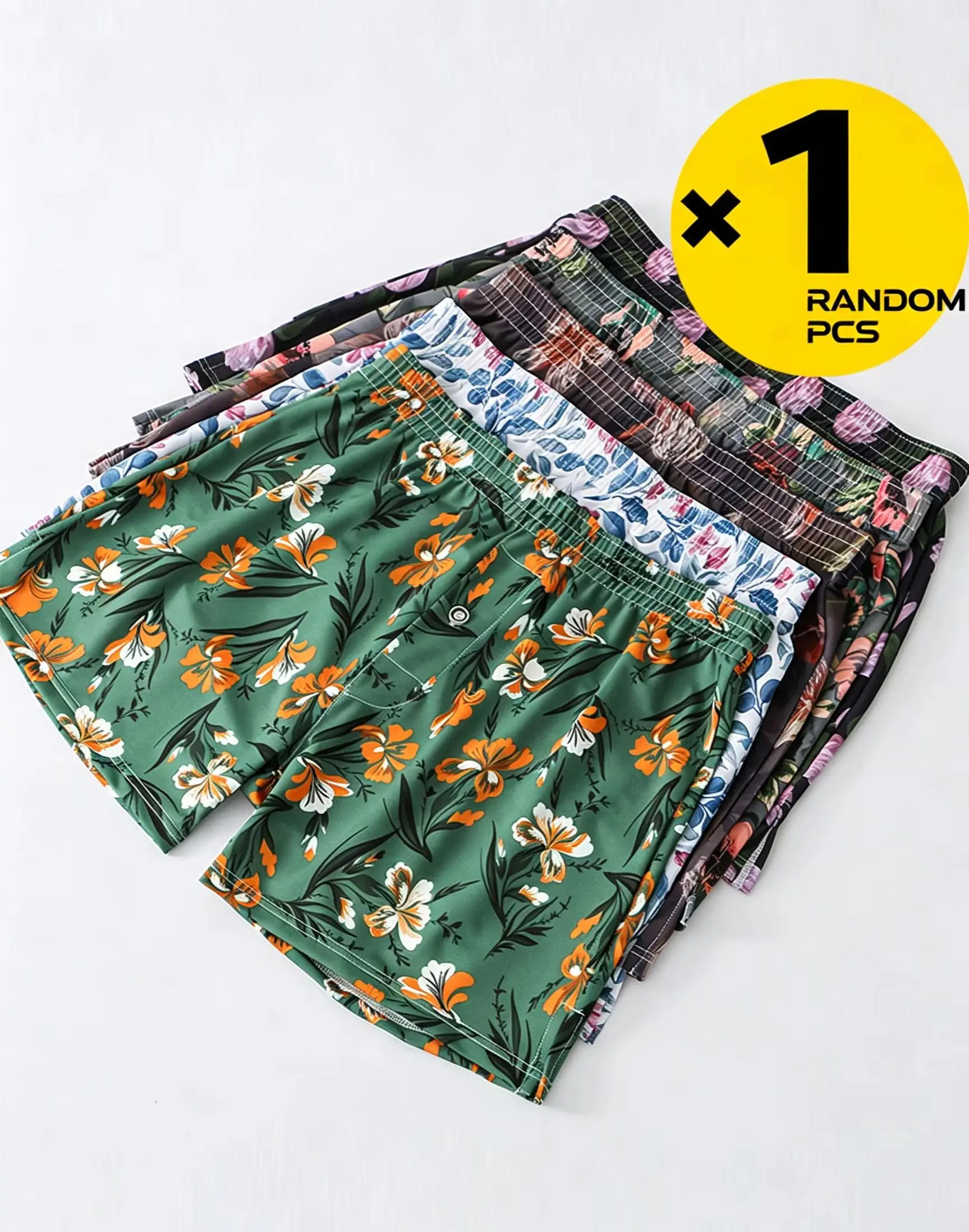 Men Floral Printed Boxer Shorts, Soft Smooth Ice Silk Loose Home Pajama Pants, Casual Breathable Underwear Random Color 1 Pcs