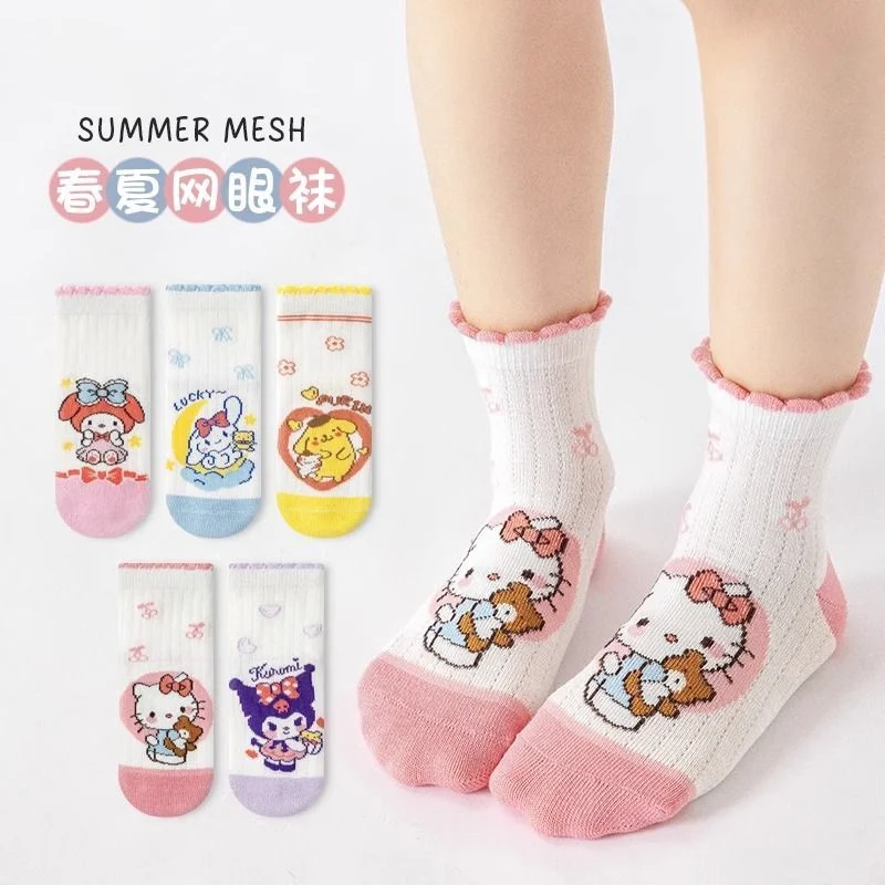

Spring and summer socks pure cotton thin mesh socks Sanrio Hello Kitty Kuromi My melody summer mid-tube breathable socks gift